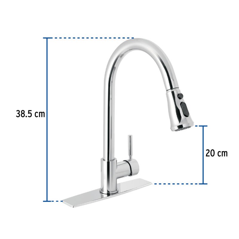 Código: 46768 Monomando para fregadero, cuello extraible, cromo, Tubig TBF-84