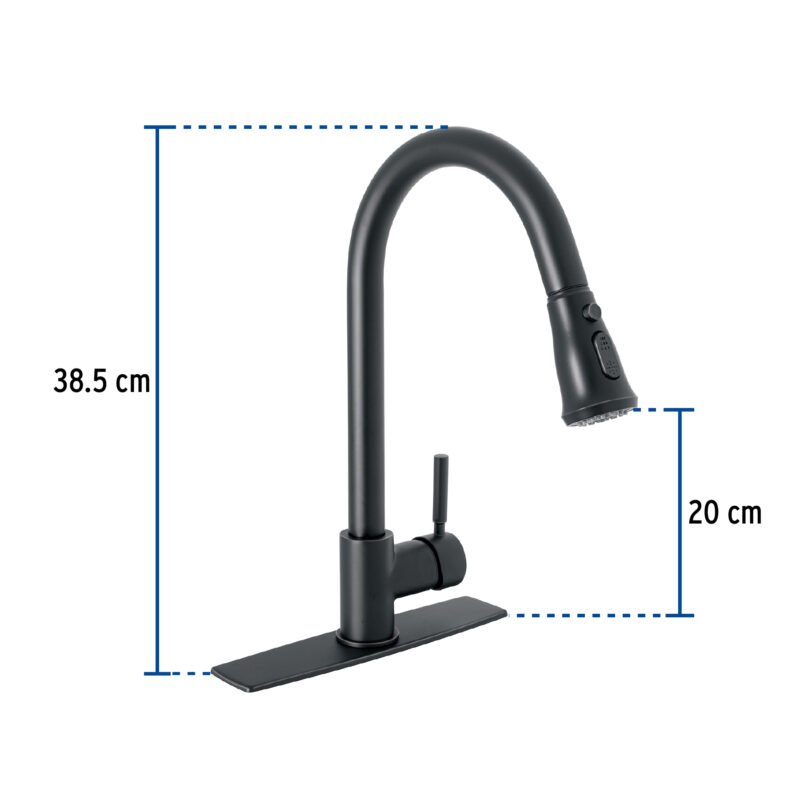 Código: 46770 Monomando para fregadero,cuello extraible,negro mate,Tubig TBF-84M
