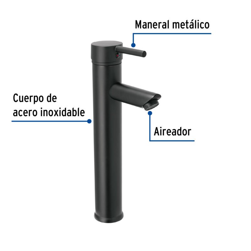 Código: 47795 Monomando alto negro para lavabo, Foset Tubig TBM-47M