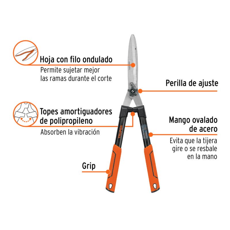 Código: 18390 Tijera poda 60 cm filo ondulado mango ovalado acero c/grip TE-19W