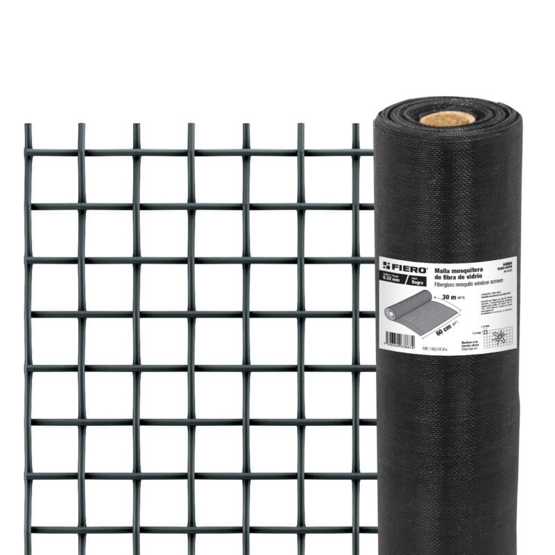 TEMO-06FN.jpg Código: 44984 Rollo de 30 m x 0.6 m malla mosquitera fibra de vidrio negra TEMO-06FN