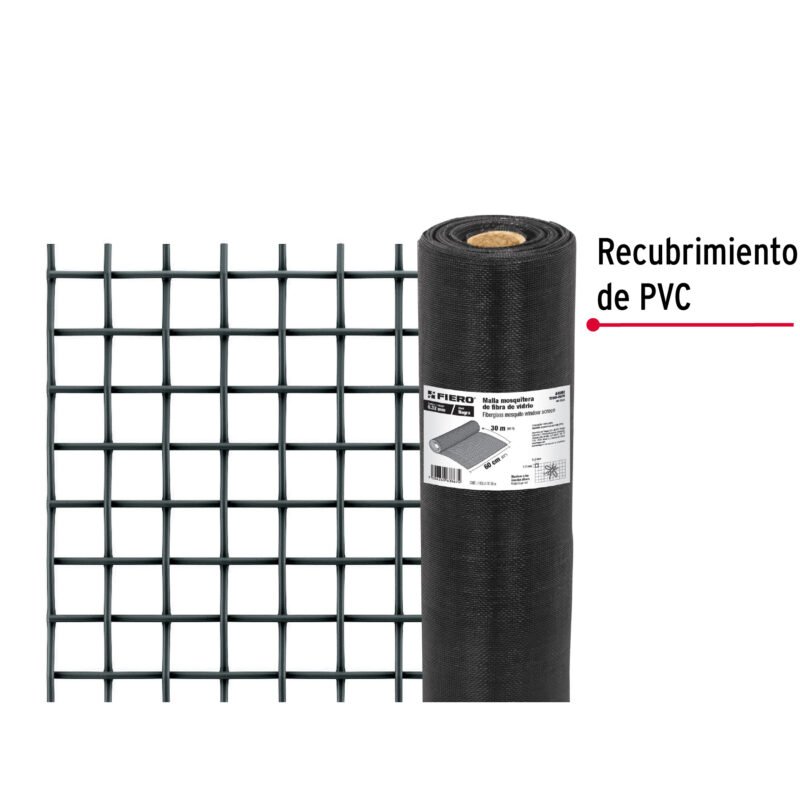 TEMO-06FNFC1.jpg Código: 44984 Rollo de 30 m x 0.6 m malla mosquitera fibra de vidrio negra TEMO-06FN
