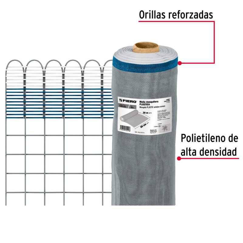 ROLLO DE MALLA MOSQUITERA PLÁSTICA Código: 44957 Rollo de 30 m x 0.6 m de malla mosquitera plástica gris TEMO-06PG