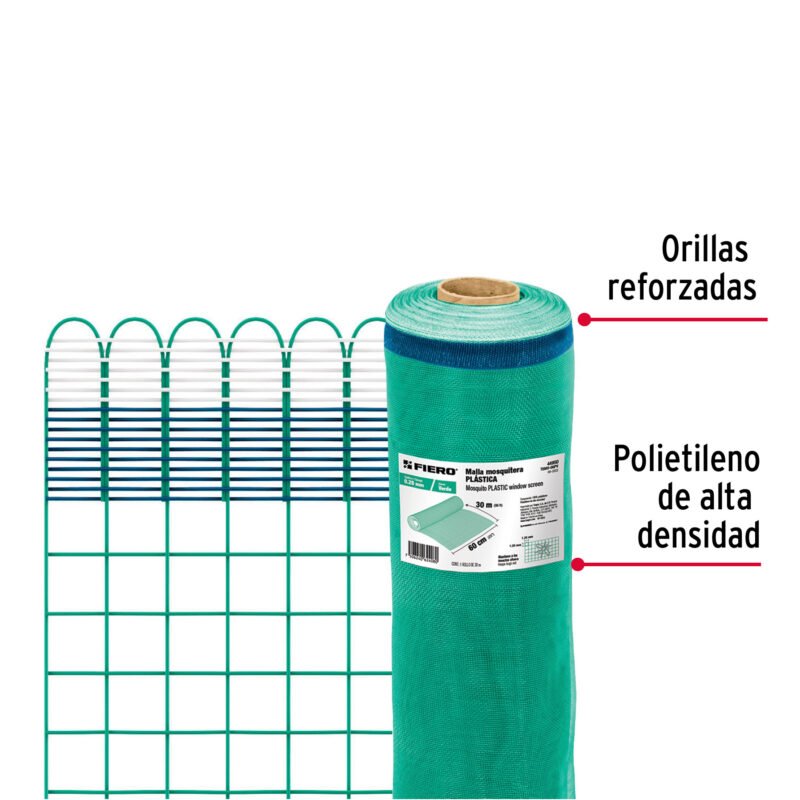 TEMO-06PVFC1.jpg Código: 44950 Rollo de 30 m x 0.6 m de malla mosquitera plástica verde TEMO-06PV