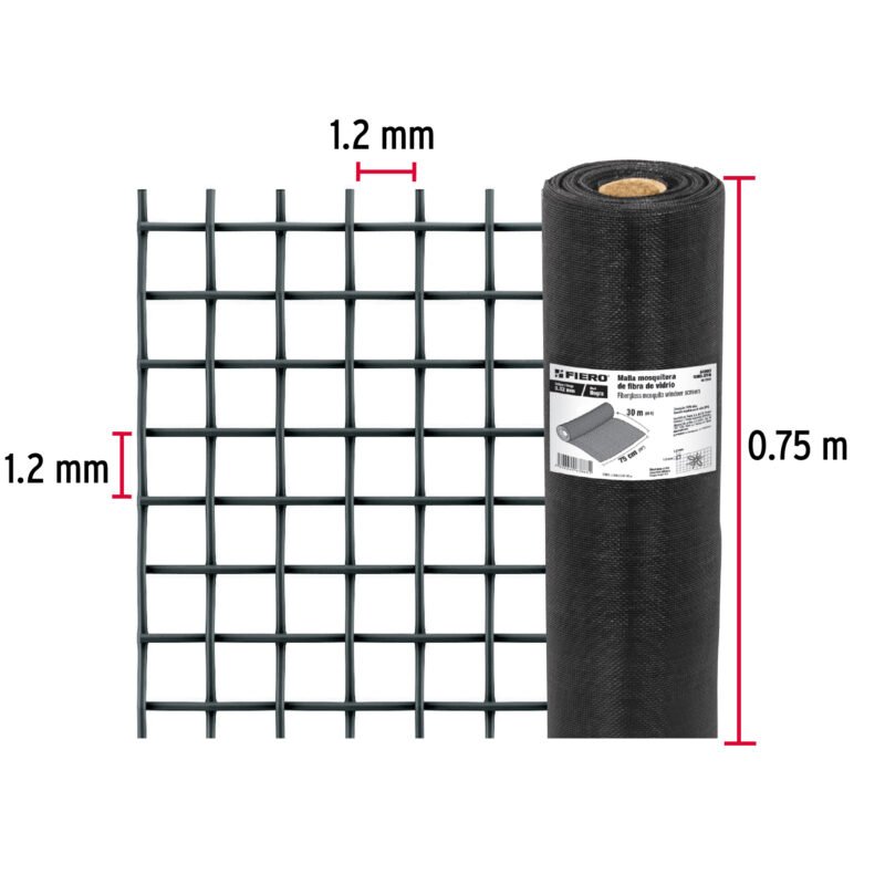 Código: 44993 Rollo de 30 m x 0.75m malla mosquitera fibra de vidrio negra TEMO-07FN
