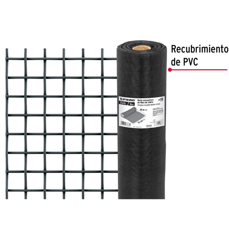 Código: 44993 Rollo de 30 m x 0.75m malla mosquitera fibra de vidrio negra TEMO-07FN