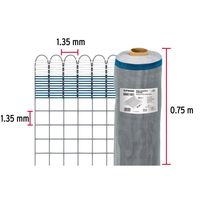 TEMO-07PGFC1.jpg Código: 44958 Rollo de 30 m x 0.75 m de malla mosquitera plástica gris TEMO-07PG