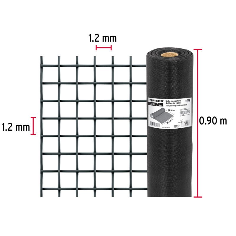 TEMO-09FNFC1.jpg Código: 44994 Rollo de 30 m x 0.9 m malla mosquitera fibra de vidrio negra TEMO-09FN