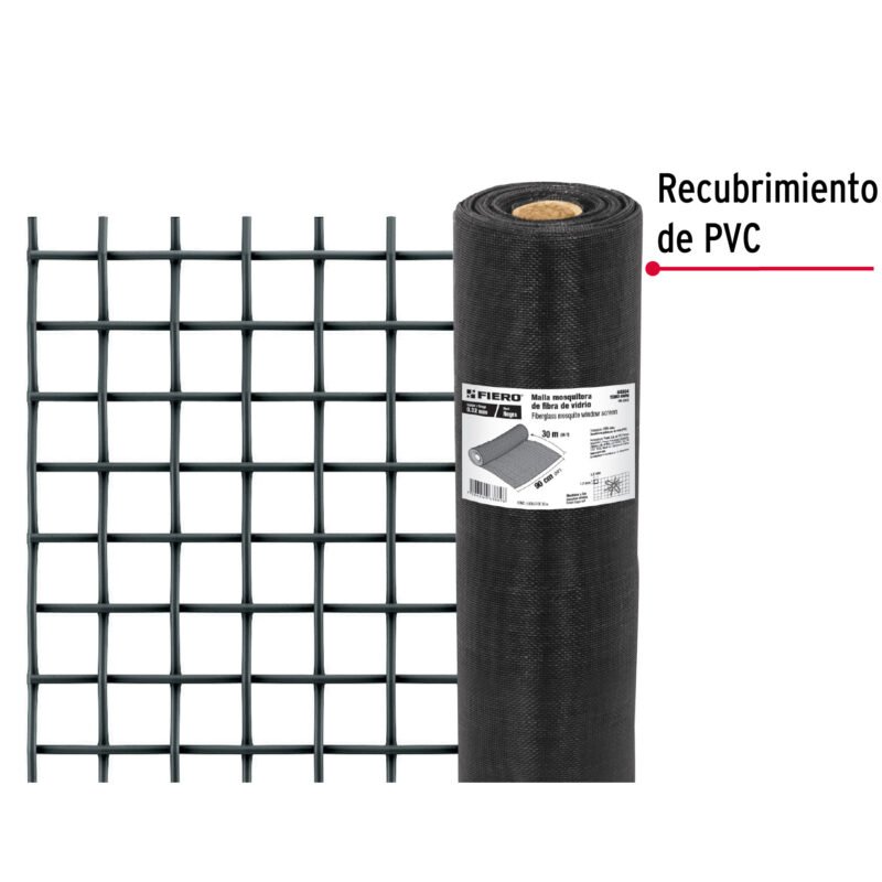TEMO-09FNFC2.jpg Código: 44994 Rollo de 30 m x 0.9 m malla mosquitera fibra de vidrio negra TEMO-09FN