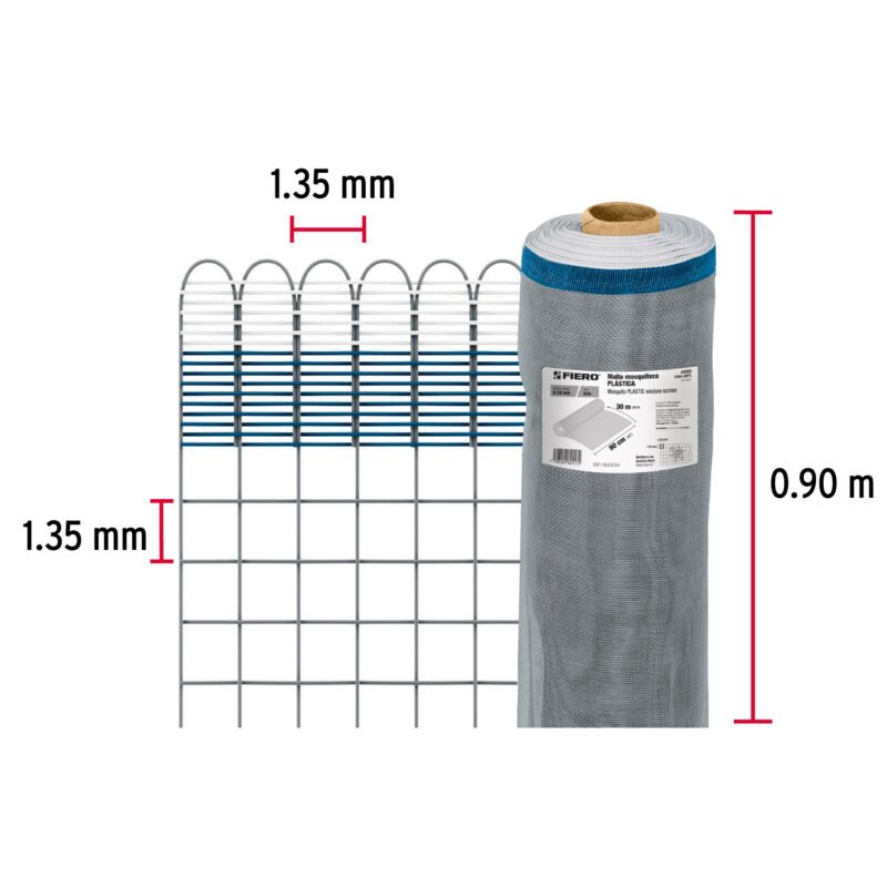 TEMO-09PGFC1.jpg Código: 44959 Rollo de 30 m x 0.9 m de malla mosquitera plástica gris TEMO-09PG
