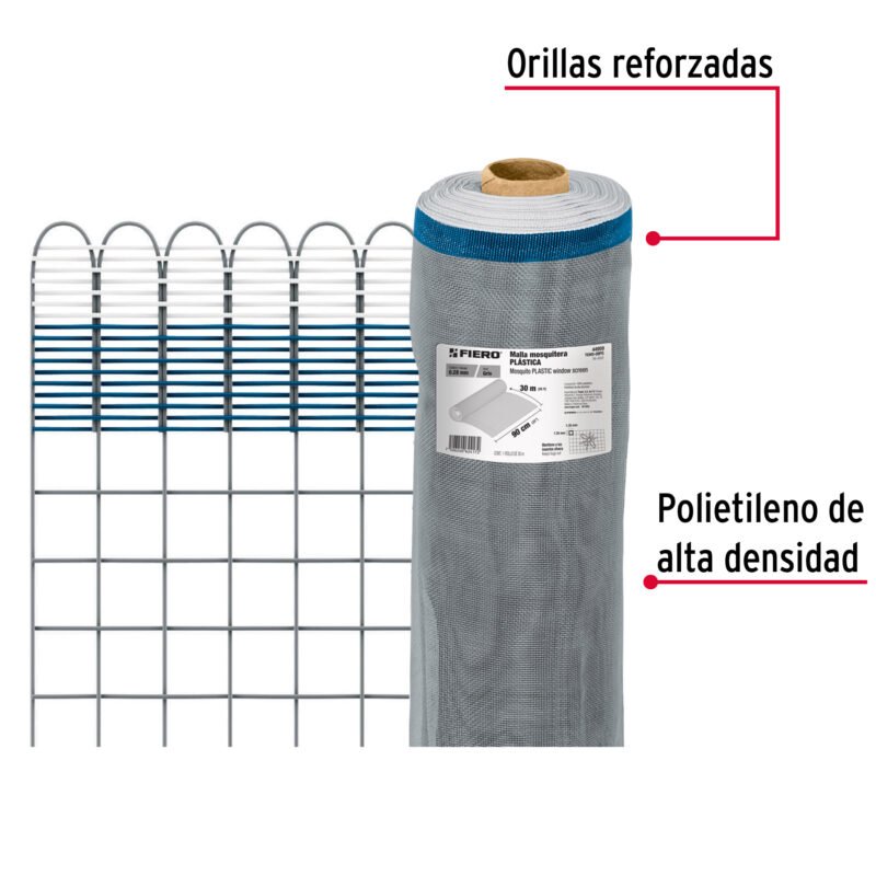 TEMO-09PGFC2.jpg Código: 44959 Rollo de 30 m x 0.9 m de malla mosquitera plástica gris TEMO-09PG