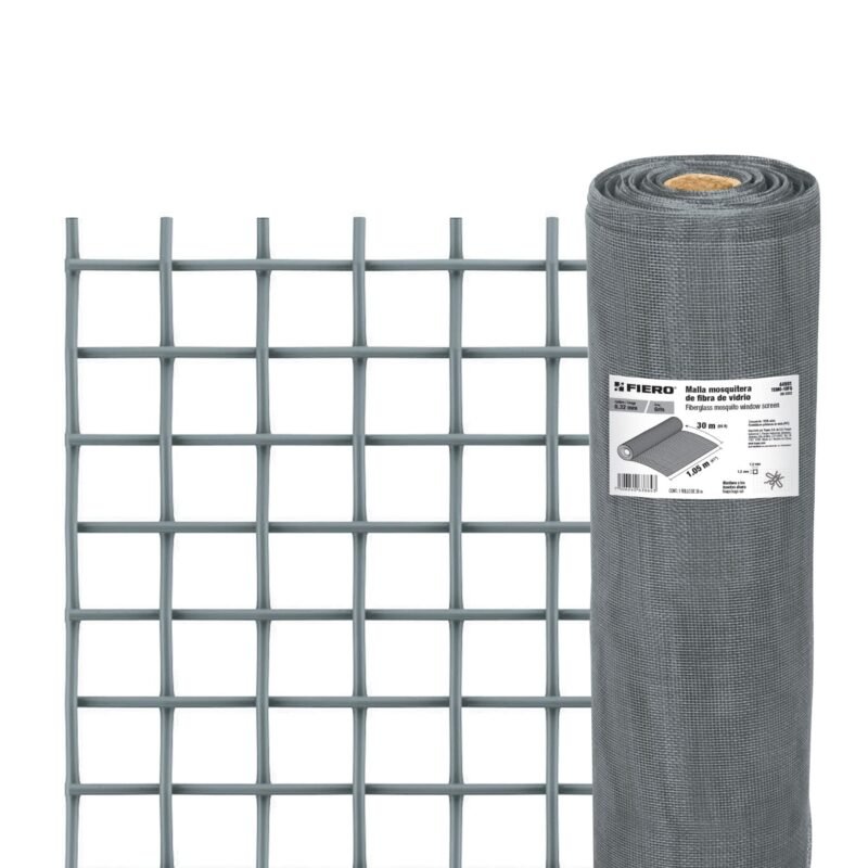 TEMO-10FG.jpg Código: 44981 Rollo de 30 m x 1.05 m malla mosquitera fibra de vidrio gris TEMO-10FG