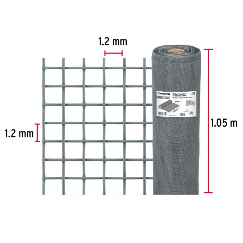 TEMO-10FGFC1.jpg Código: 44981 Rollo de 30 m x 1.05 m malla mosquitera fibra de vidrio gris TEMO-10FG