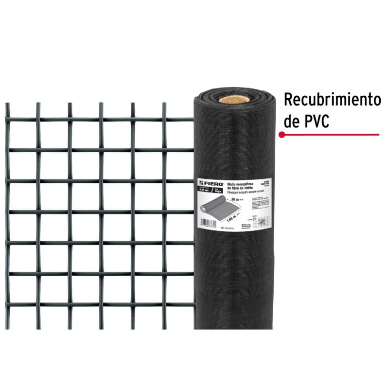 TEMO-10FNFC2.jpg Código: 44995 Rollo de 30 m x 1.05m malla mosquitera fibra de vidrio negra TEMO-10FN