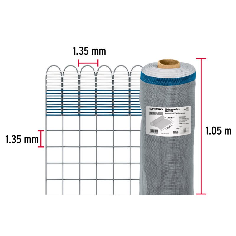 TEMO-10PGFC1.jpg Código: 44960 Rollo de 30 m x 1.05 m de malla mosquitera plástica gris TEMO-10PG