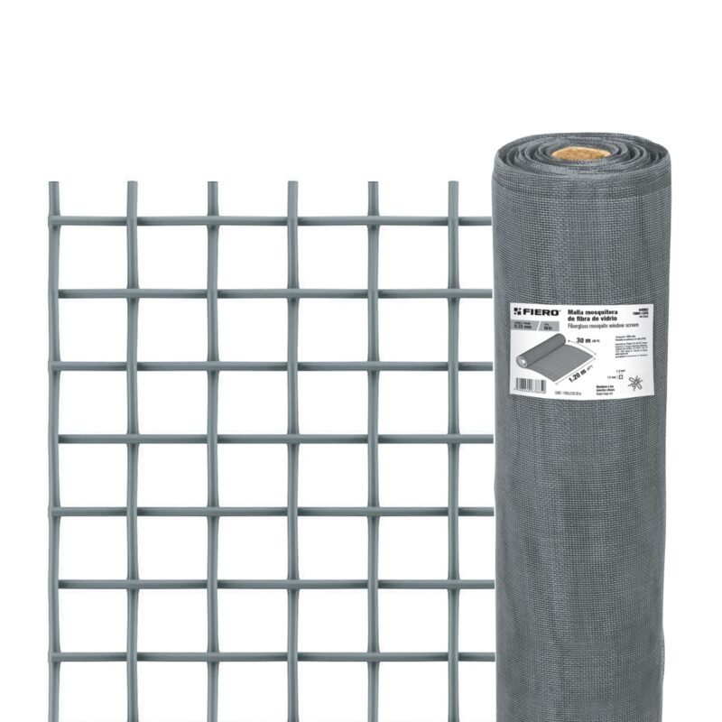 TEMO-12FG.jpg Código: 44982 Rollo de 30 m x 1.2 m malla mosquitera fibra de vidrio gris TEMO-12FG