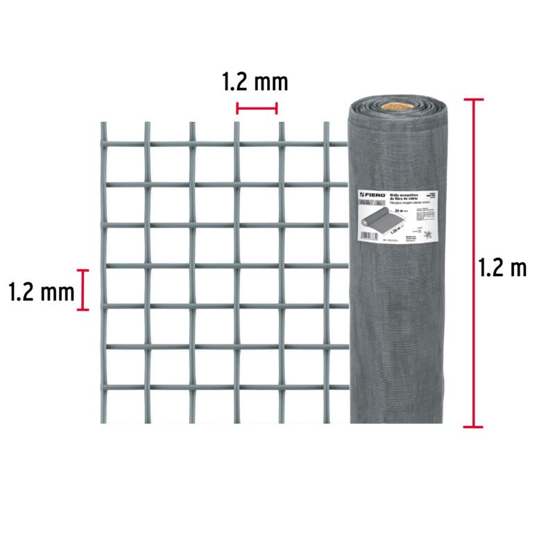 TEMO-12FGFC1.jpg Código: 44982 Rollo de 30 m x 1.2 m malla mosquitera fibra de vidrio gris TEMO-12FG