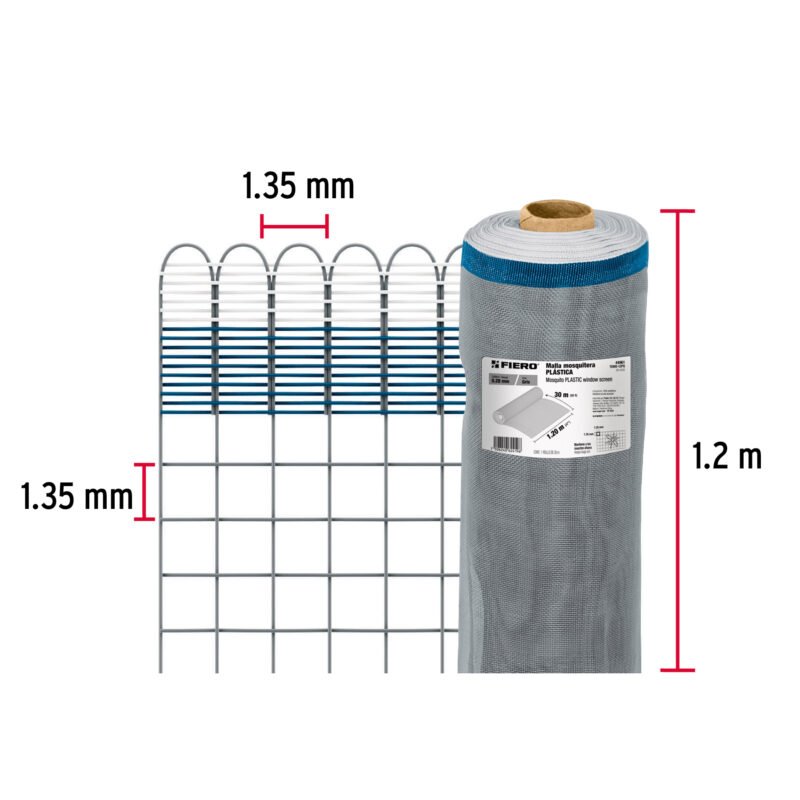 TEMO-12PGFC1.jpg Código: 44961 Rollo de 30 m x 1.2 m de malla mosquitera plástica gris TEMO-12PG