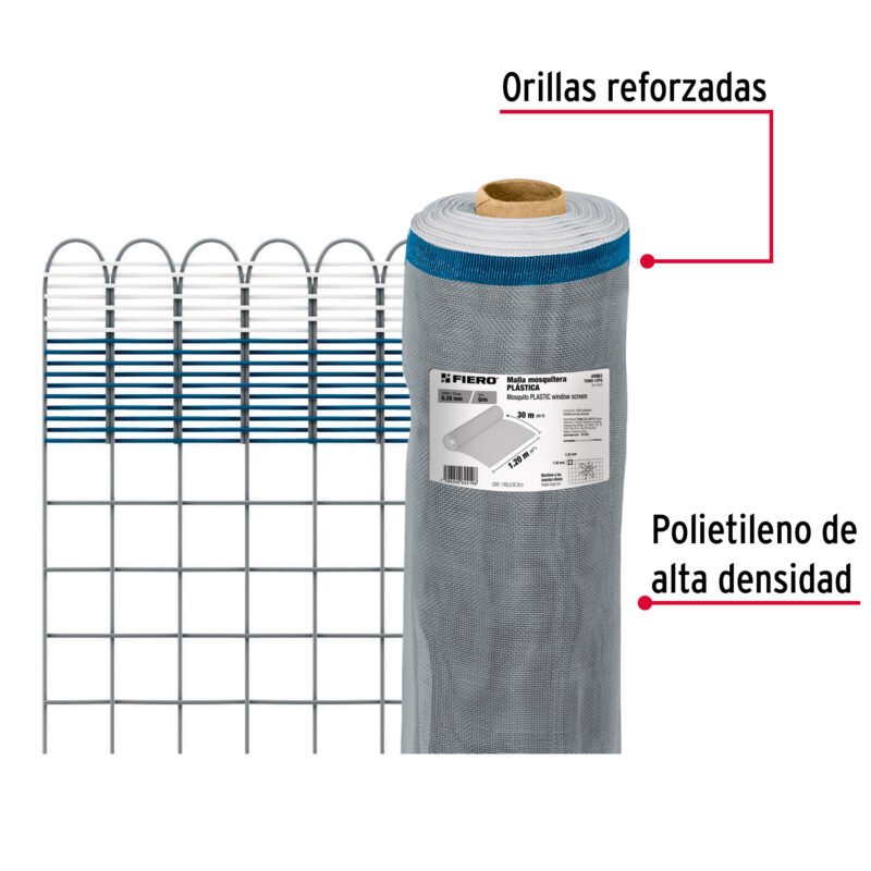 TEMO-12PGFC2.jpg Código: 44961 Rollo de 30 m x 1.2 m de malla mosquitera plástica gris TEMO-12PG
