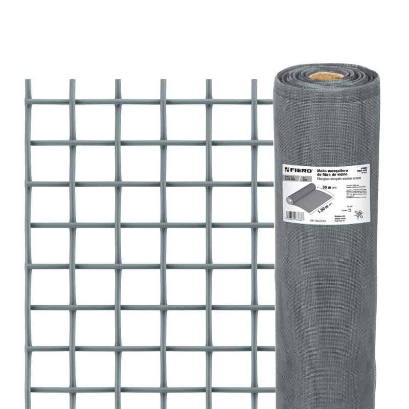 TEMO-15FG.jpg Código: 44983 Rollo de 30 m x 1.5 m malla mosquitera fibra de vidrio gris TEMO-15FG