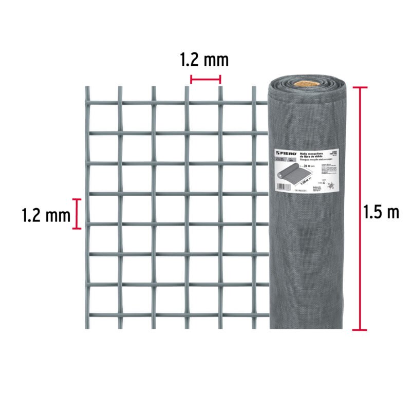 TEMO-15FGFC1.jpg Código: 44983 Rollo de 30 m x 1.5 m malla mosquitera fibra de vidrio gris TEMO-15FG