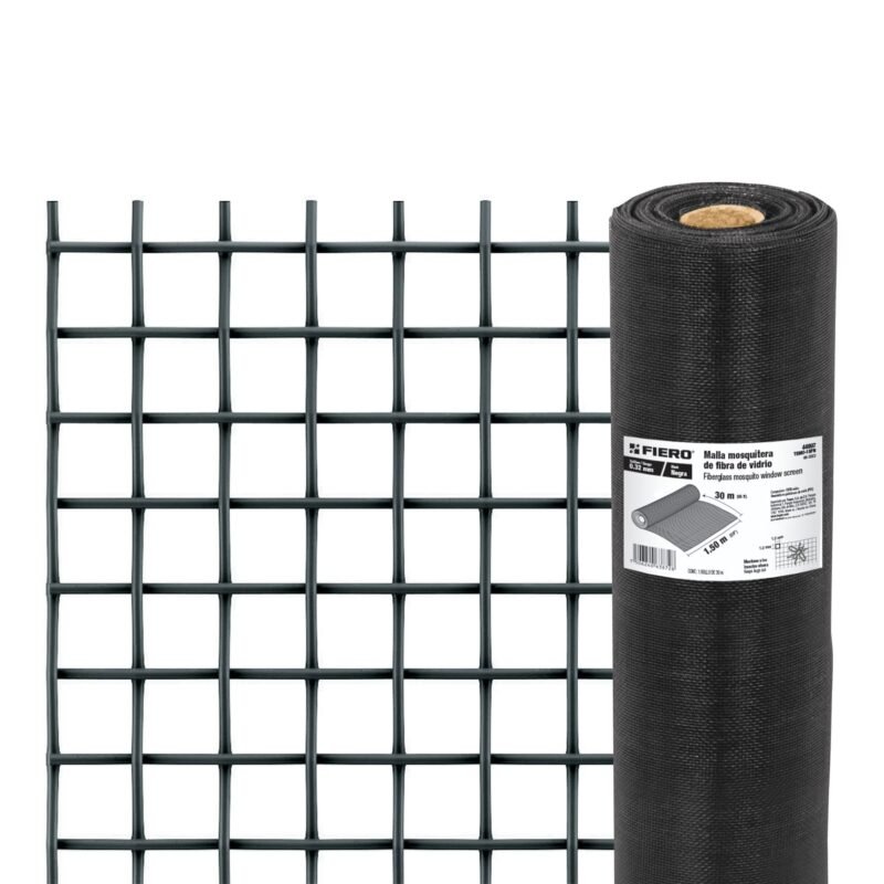 TEMO-15FN.jpg Código: 44997 Rollo de 30 m x 1.5 m malla mosquitera fibra de vidrio negra TEMO-15FN