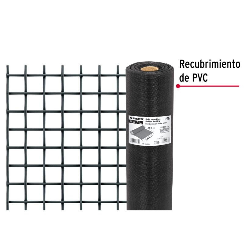 TEMO-15FNFC2.jpg Código: 44997 Rollo de 30 m x 1.5 m malla mosquitera fibra de vidrio negra TEMO-15FN
