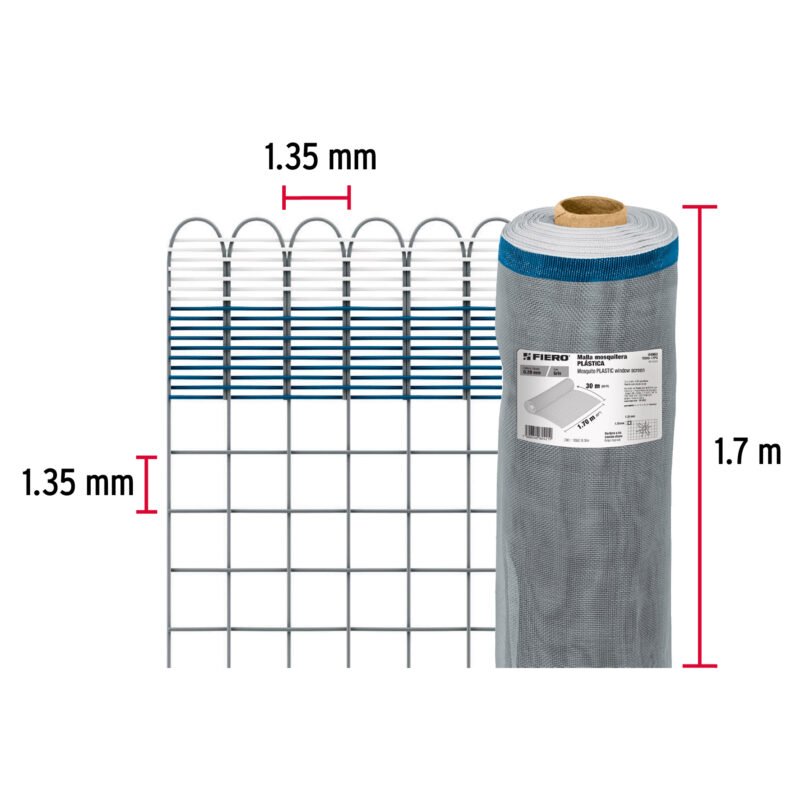 TEMO-17PGFC1.jpg Código: 44963 Rollo de 30 m x 1.7 m de malla mosquitera plástica gris TEMO-17PG
