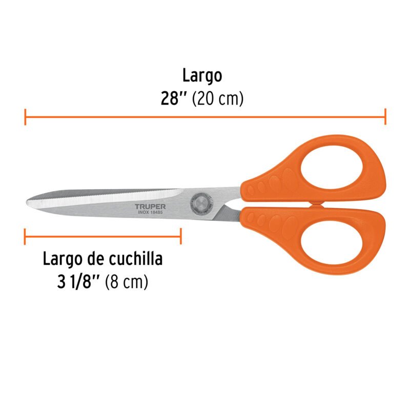Código: 18485 Tijera 8' de acero inoxidable para oficina, TRUPER TIOF-8
