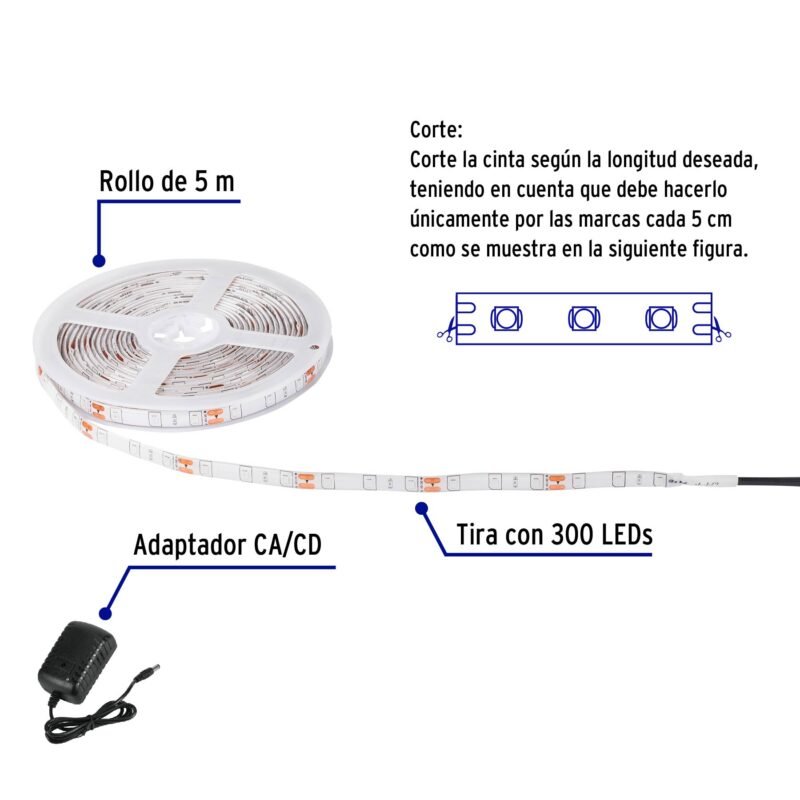 TIR-003LFC1.jpg Código: 44026 Tira de LED de 5 m 16 W para interior y exterior, azul TIR-003L