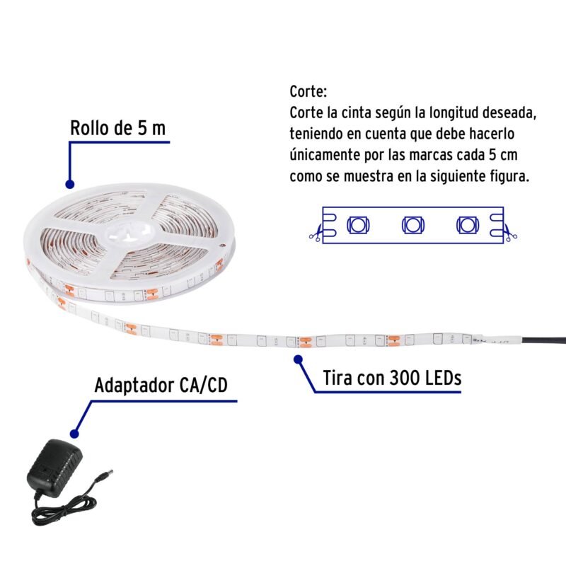 TIR-004LFC2.jpg Código: 44027 Tira de LED de 5 m 16 W para interior y exterior, rojo TIR-004L