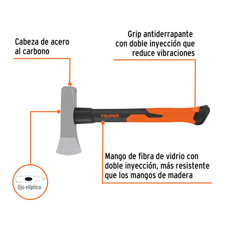 TJ-3HFC1.jpg Código: 19796 Hacha para rajar madera 3 lb, mango fibra de vidrio 16' TJ-3H