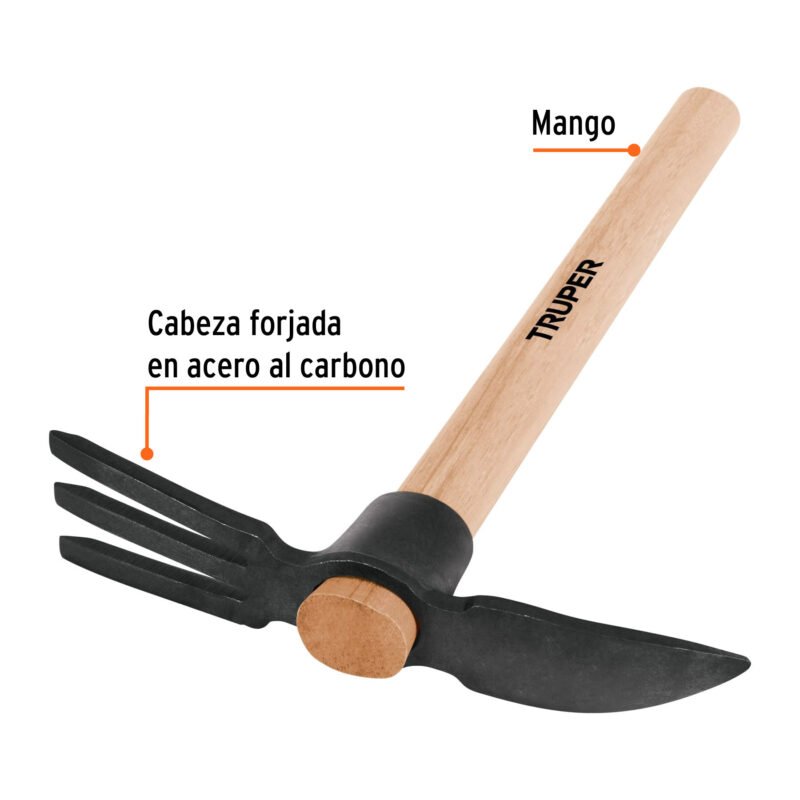 TJA-1FC1.jpg Código: 19647 Rastrillo-pico, mango de madera 14', Truper TJA-1