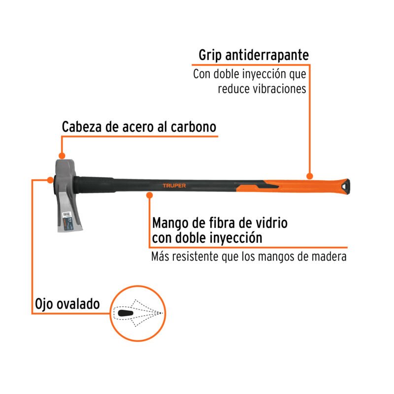 TJR-8FXFC1.jpg Código: 11137 Hacha para rajar madera 8 lbs, mango fibra de vidrio 36' TJR-8FX