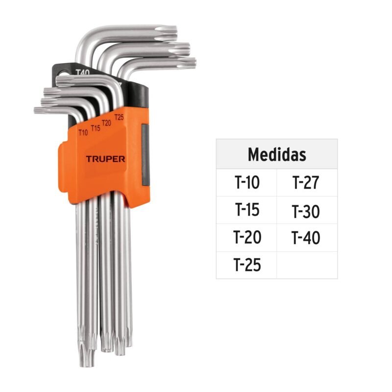 TORX-7LFC2.jpg Código: 15553 Juego de 7 llaves torx largas con organizador abatible TORX-7L