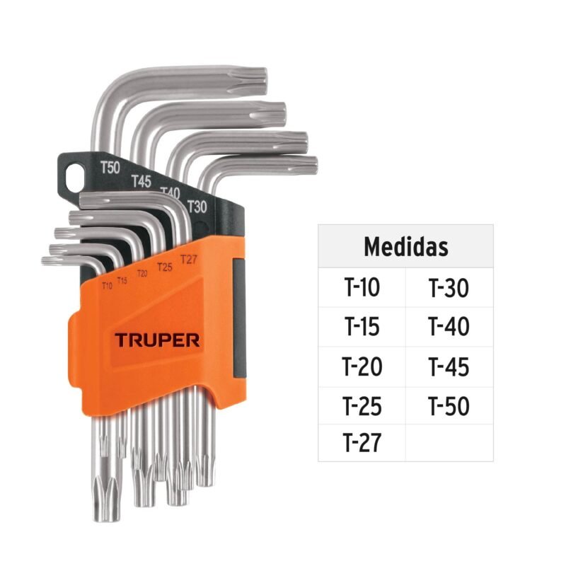 Código: 15554 Juego de 9 llaves torx con organizador abatible, TRUPER TORX-9