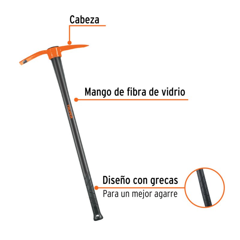 Código: 18631 Talacho-pico 2.5 lb, mango fibra de vidrio 36', Truper TP-2.5M