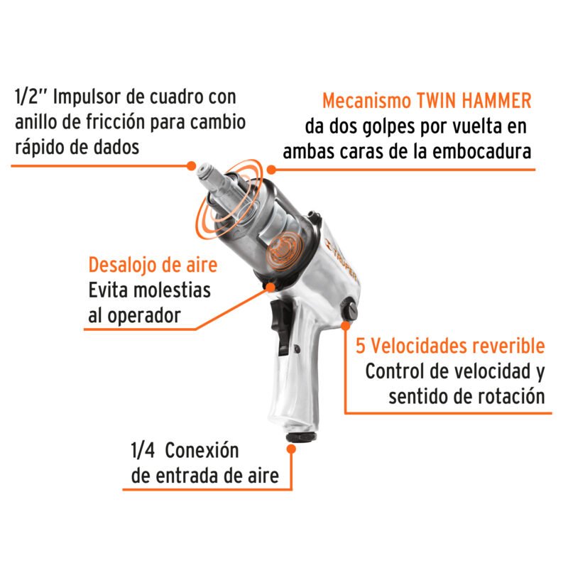 TPN-734H-2FC1.jpg Código: 11187 Llave (pistola) de impacto neumática 1/2', ind, TRUPER TPN-734H-2