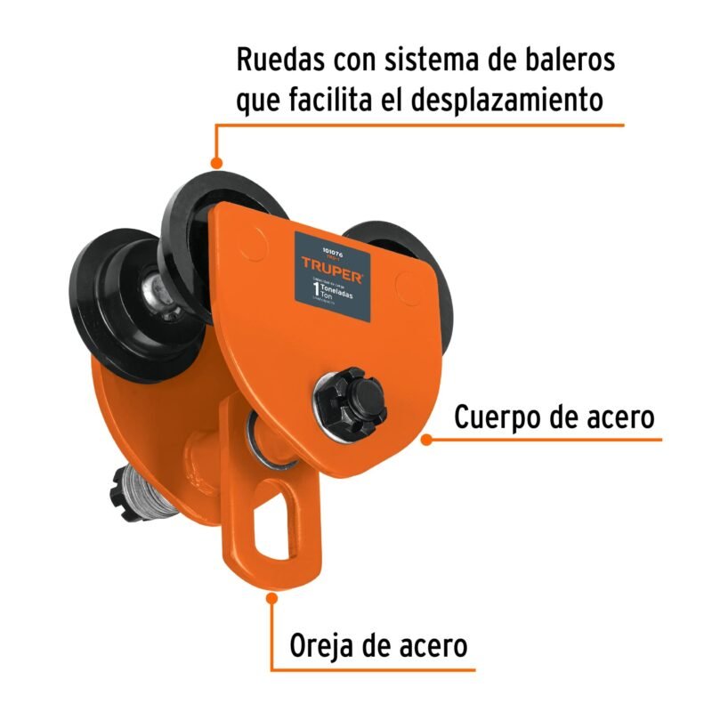 TRO-1FC1.jpg Código: 101076 Trole de carga 1 ton para vigas IPS e IPR, ajustable, Truper TRO-1