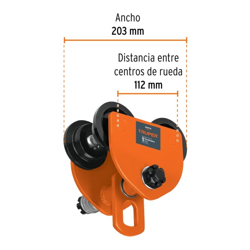 TRO-1FC2.jpg Código: 101076 Trole de carga 1 ton para vigas IPS e IPR, ajustable, Truper TRO-1