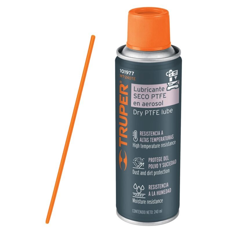WT-240TE.jpg Código: 101977 Lubricante seco PTFE en aerosol 240 ml, Truper WT-240TE