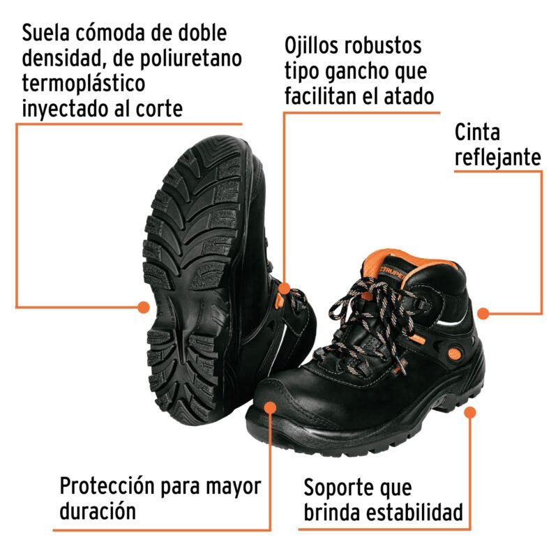 ZC-425NFC1.jpg Código: 15479 Bota de seguridad negra, #25 dieléctrica antifatiga, Truper ZC-425N