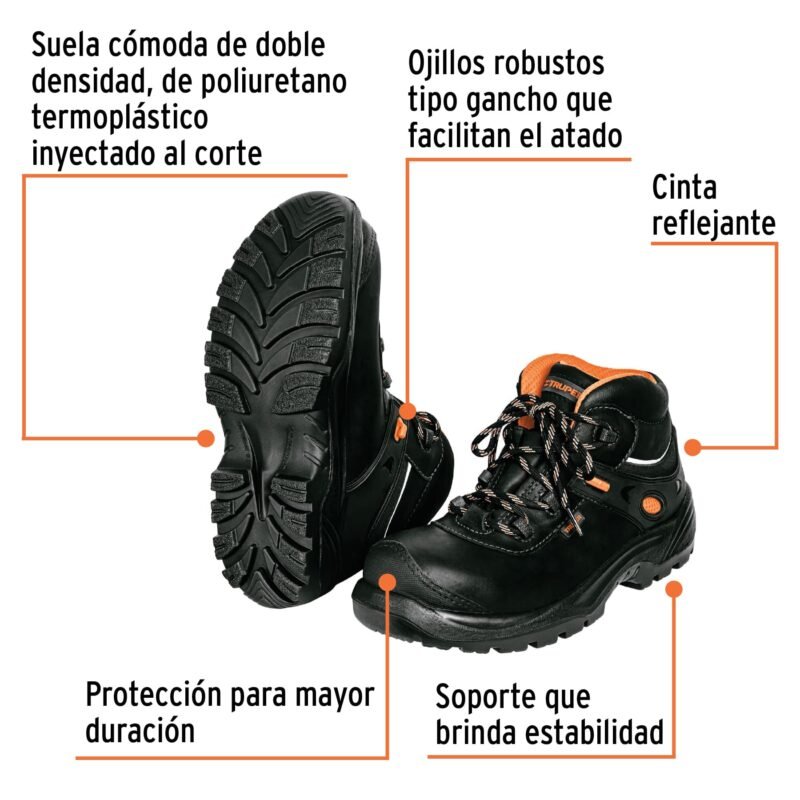 Código: 15494 Bota de seguridad negra, #27 dieléctrica antifatiga, Truper ZC-427N