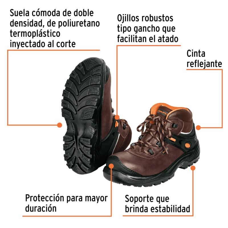 ZC-430CFC1.jpg Código: 15476 Bota de seguridad café, #30 dieléctrica antifatiga, Truper ZC-430C