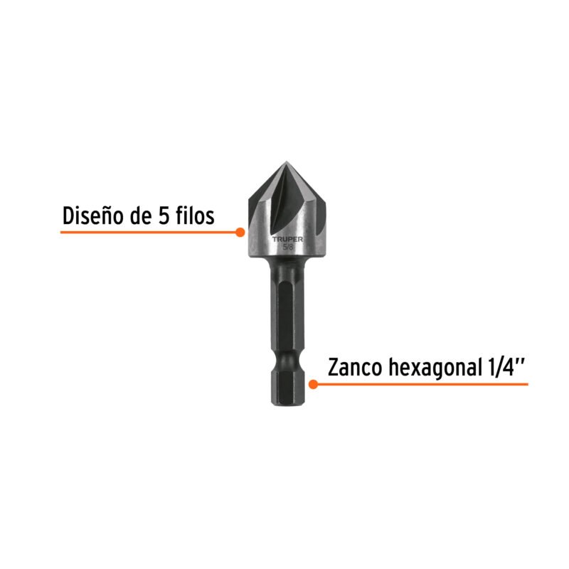 AV-5-8FC1.jpg Código: 102381 Avellanador HSS cambio rápido 5/8', Truper AV-5-8
