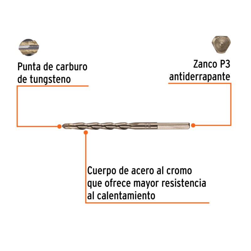 BCT-1-4X4FC1.jpg Código: 11203 Broca para concreto de 1/4 x 4', Truper BCT-1-4X4