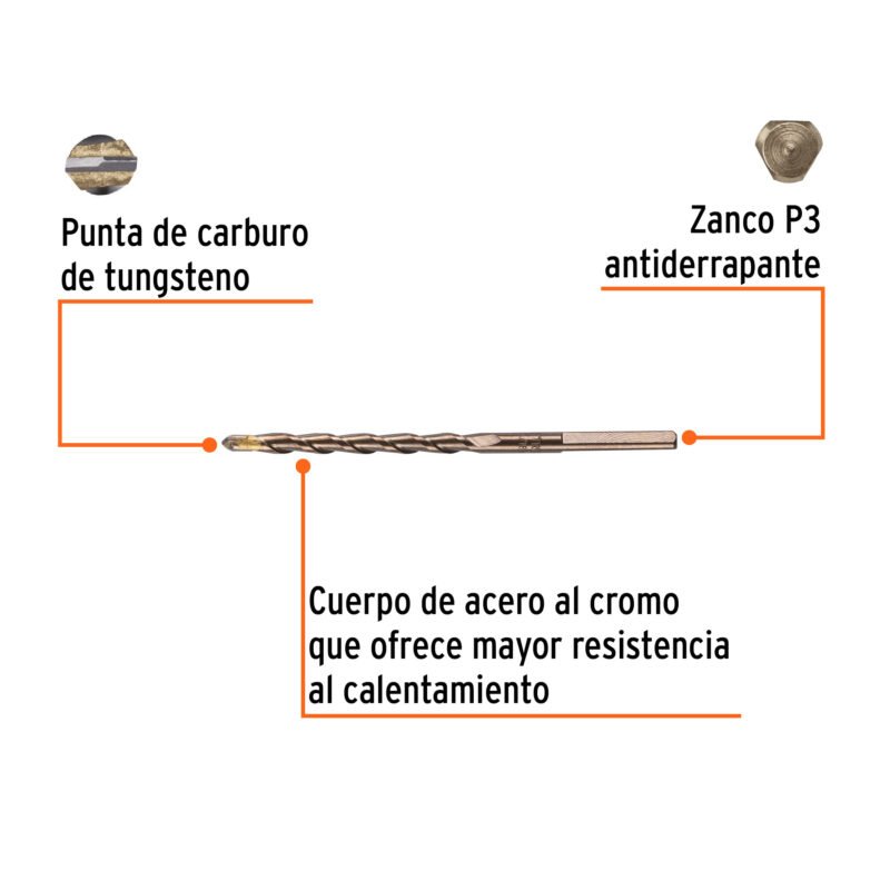 BCT-3-16X4FC1.jpg Código: 11200 Broca para concreto de 3/16 x 4', Truper BCT-3-16X4