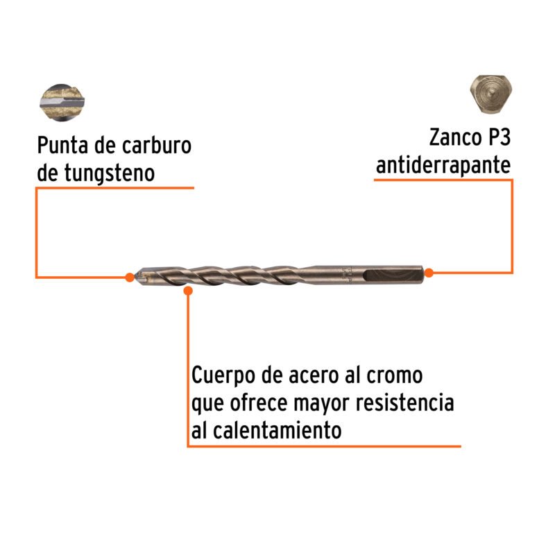Código: 12758 Broca para concreto de 3/8 x 5' en blíster, TRUPER BCT-3-8X5-B