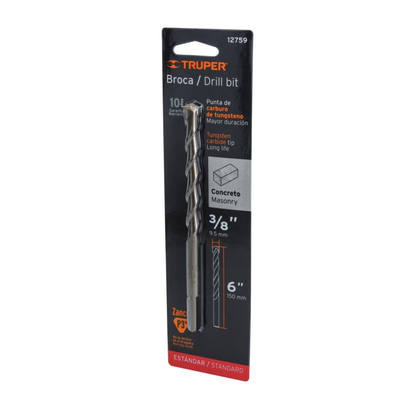 Código: 12759 Broca para concreto de 3/8 x 6' en blíster, TRUPER BCT-3-8X6-B