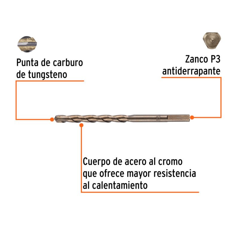 Código: 12759 Broca para concreto de 3/8 x 6' en blíster, TRUPER BCT-3-8X6-B